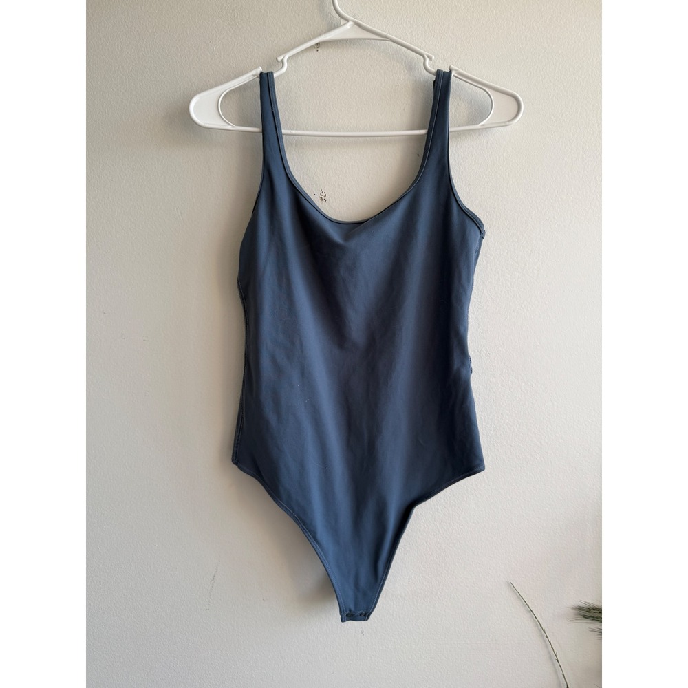 Abercrombie & Fitch Soft A&F Collection Scoop Neck Thong Bodysuit Slate Blue M